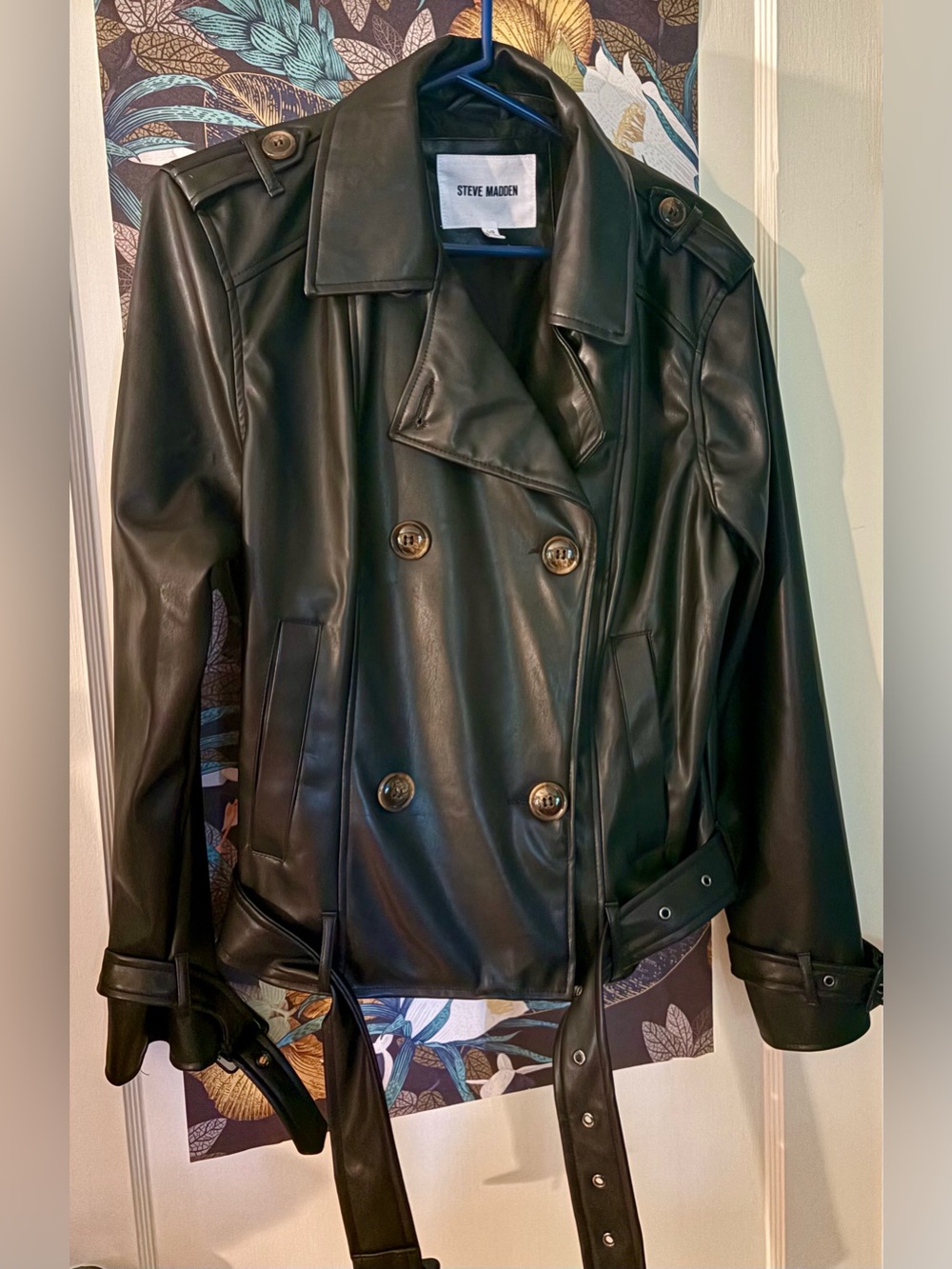 Steve Madden Black Faux Leather Coat Large
